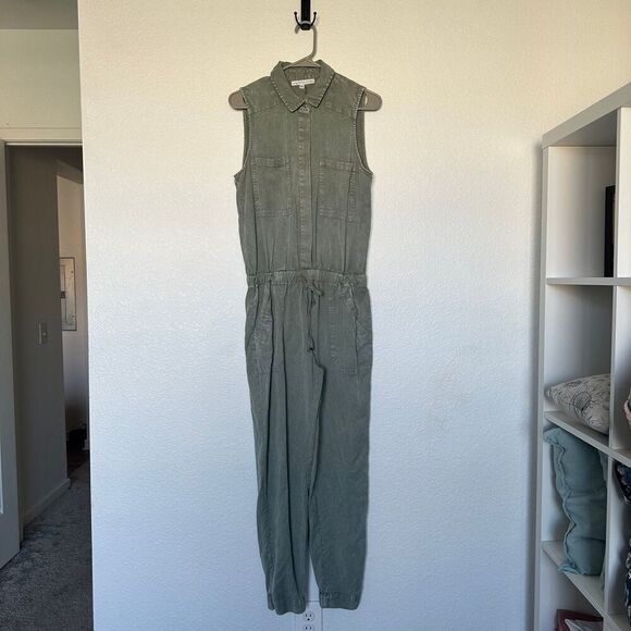Young Fabulous & Broke Every Washed Jumpsuit Olive Green Button Down Front - Picture 2 of 4